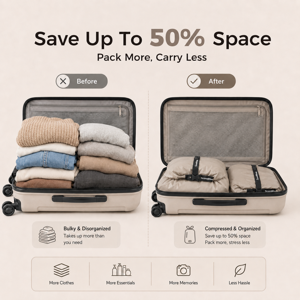 ScandiHome OEM-2354 compression packing bag space-saving feature