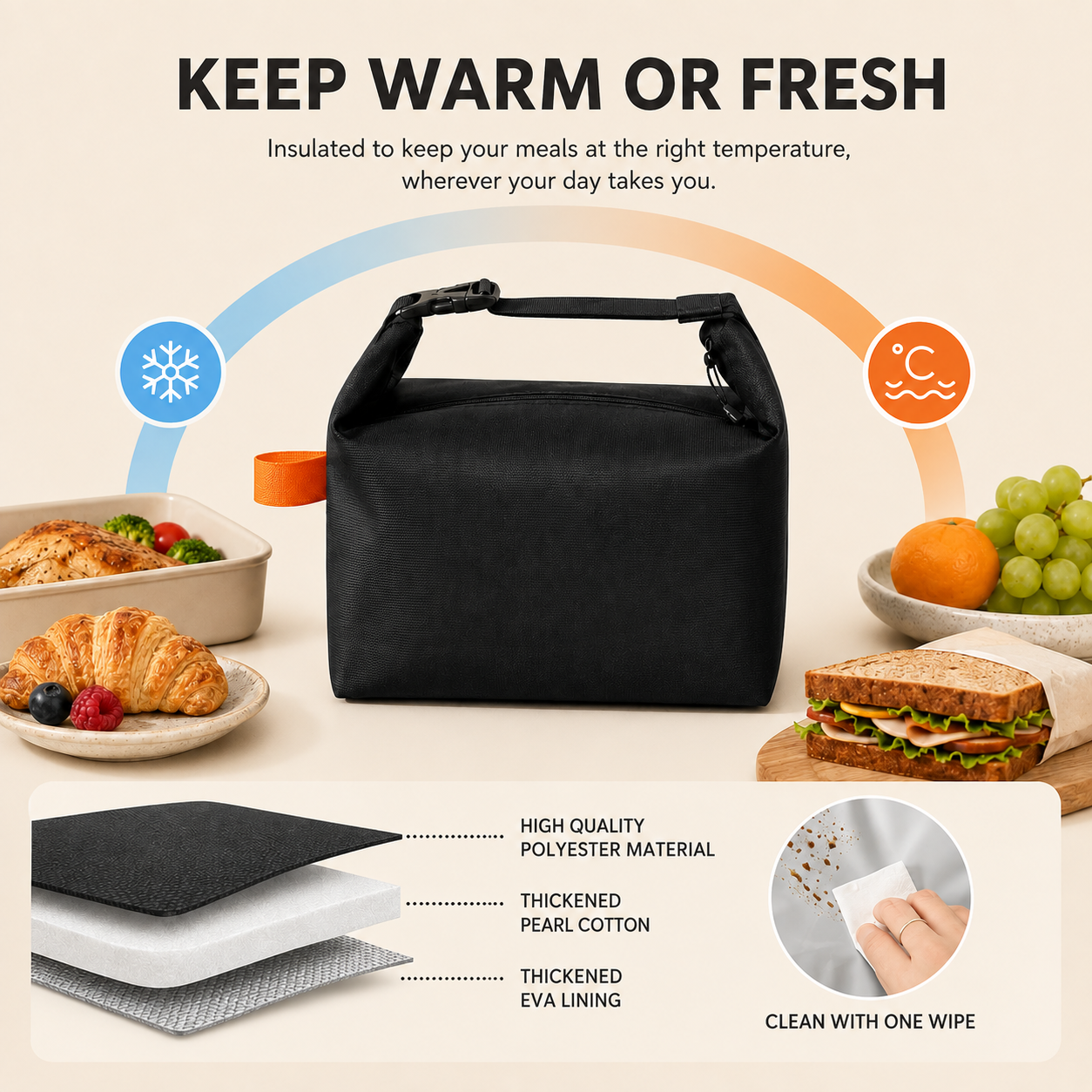 Thermal lunch bag with insulated layered construction
