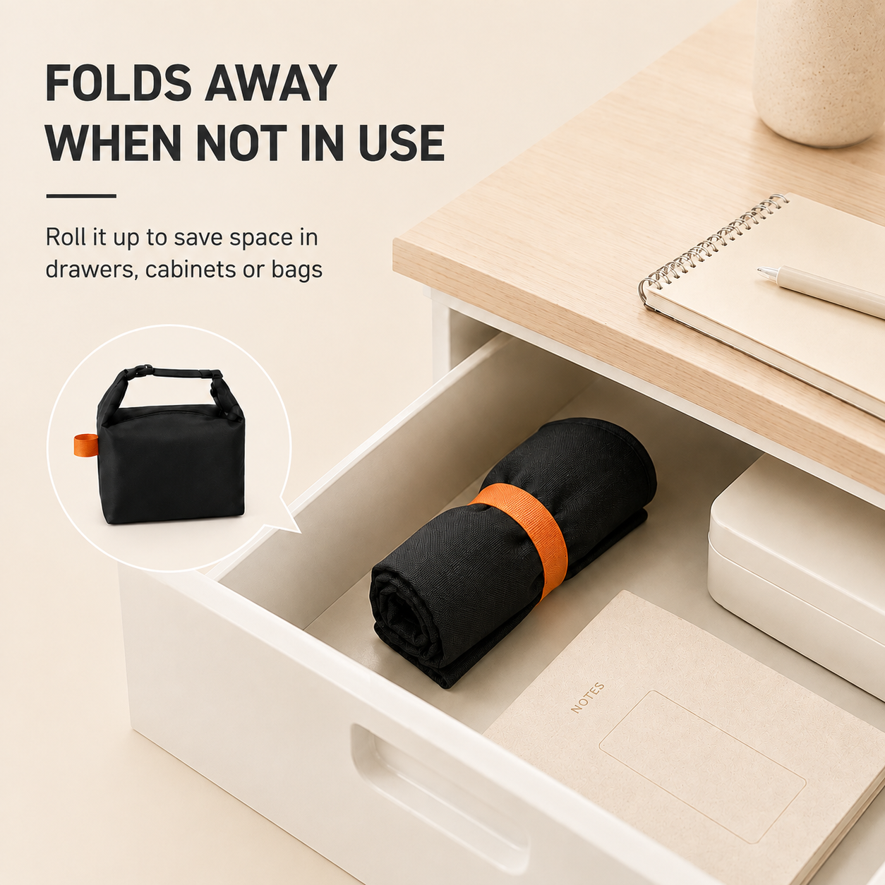 Foldable insulated lunch bag rolled for compact storage