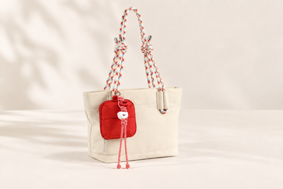An ivory ScandiHome bag with colorful rope handles