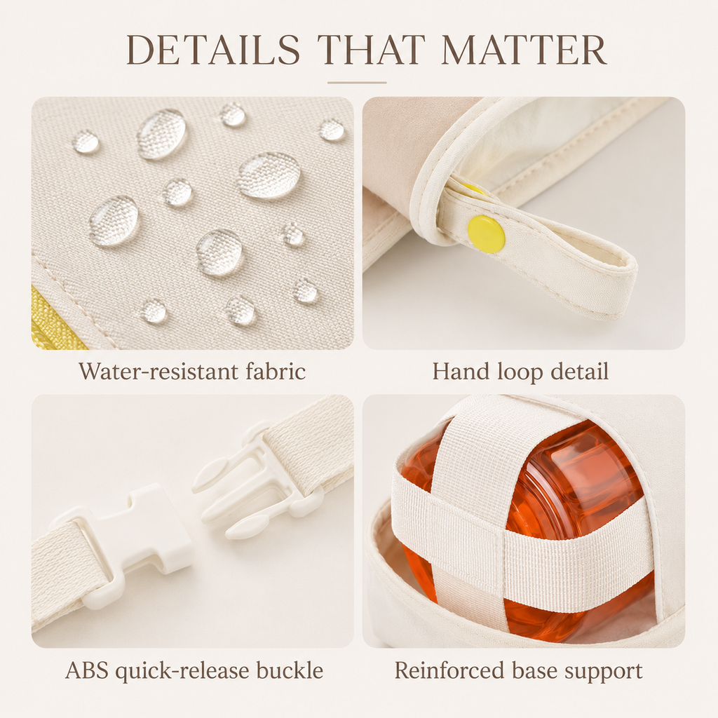 ScandiHome crossbody water bottle bag pocket and zipper details