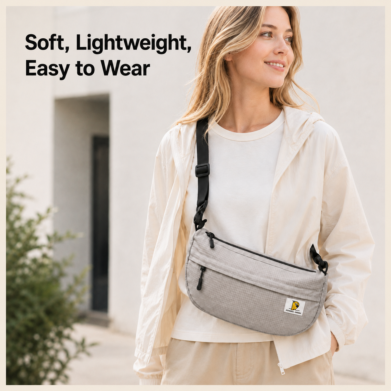 Light Gray ScandiHome crescent crossbody bag lifestyle