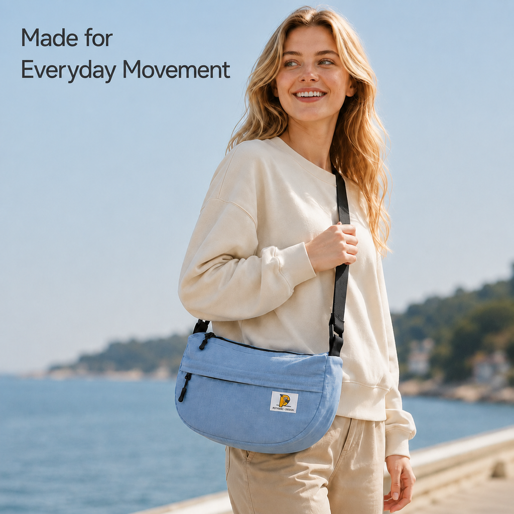 Light Blue ScandiHome crescent crossbody bag lifestyle