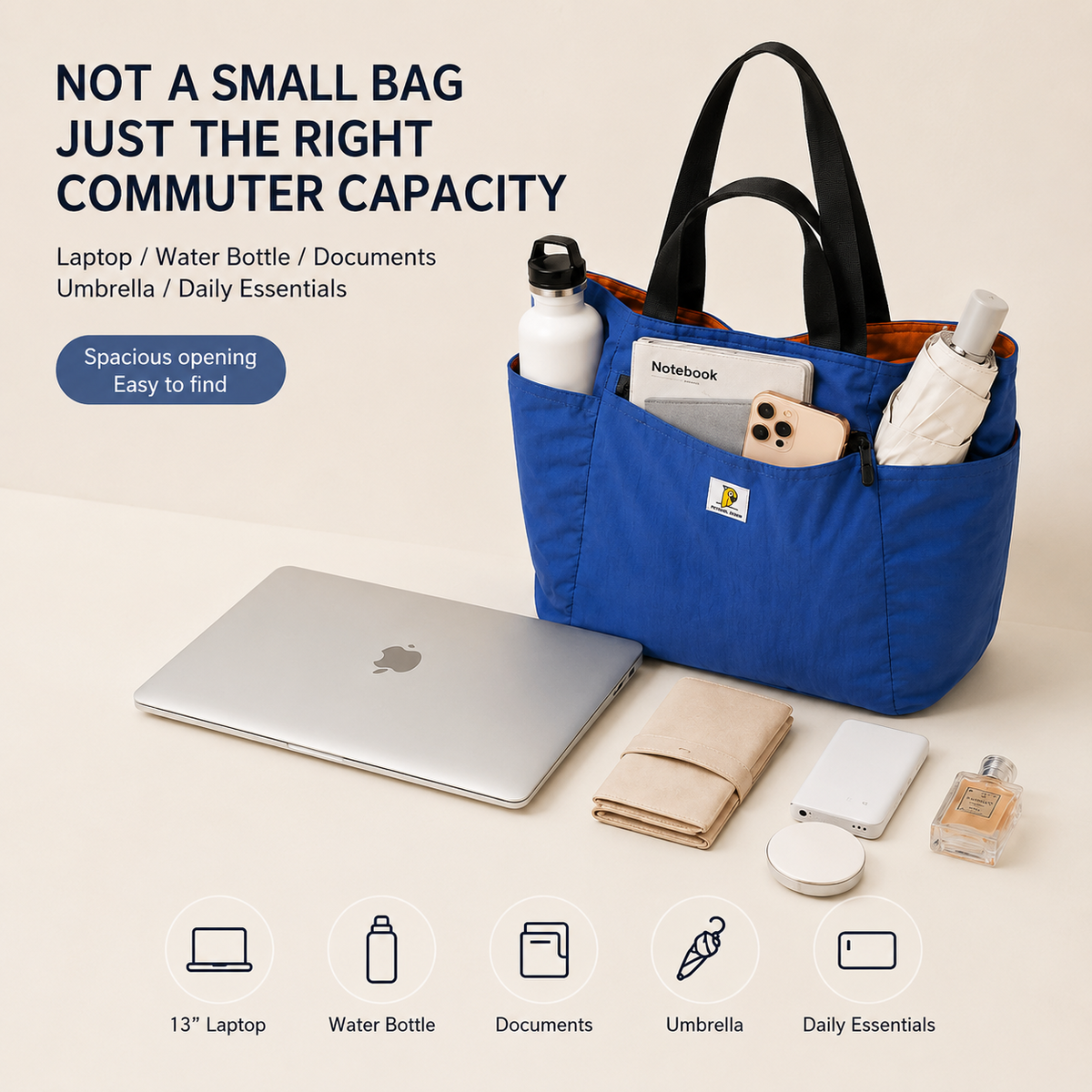 ScandiHome PT-2208 roomy tote bag with everyday essentials