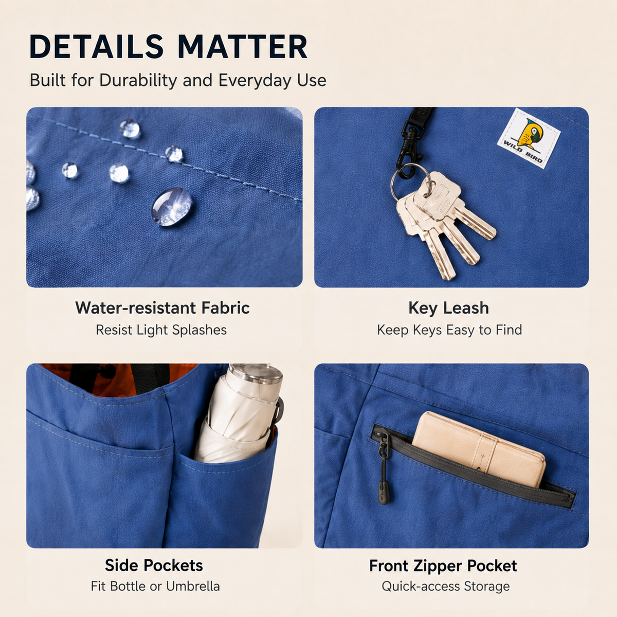 PT-2208 water-resistant fabric and pocket details