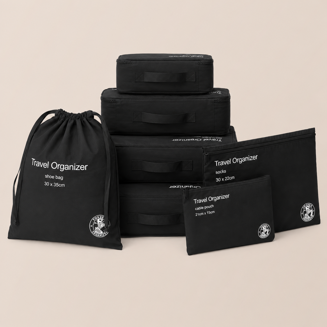 Black 7-piece travel organizer set