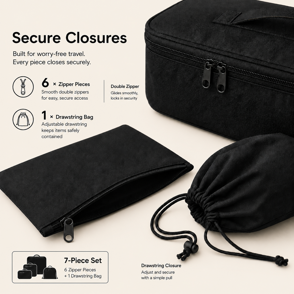 Travel organizer zipper handle and construction detail