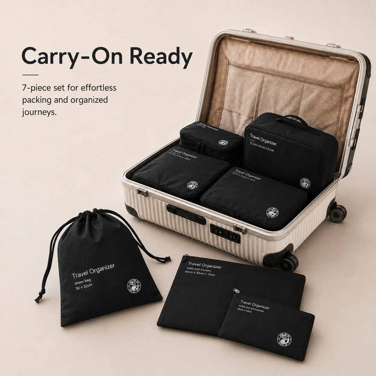 Travel organizers for carry-on suitcase packing