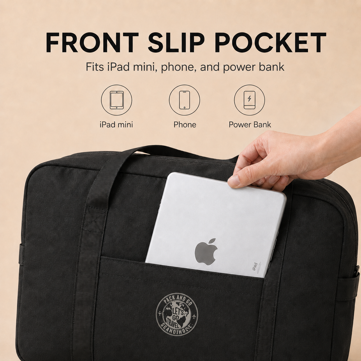 ScandiHome foldable travel duffel bag front slip pocket