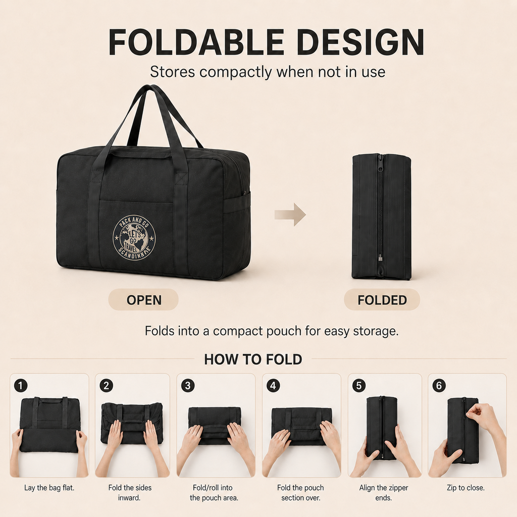 ScandiHome foldable travel duffel bag compact storage pouch