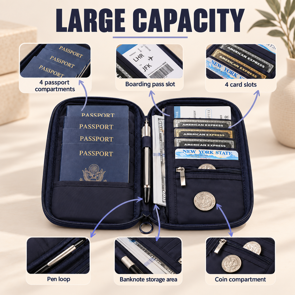 ScandiHome PT-2414 passport wallet 180-degree full opening design