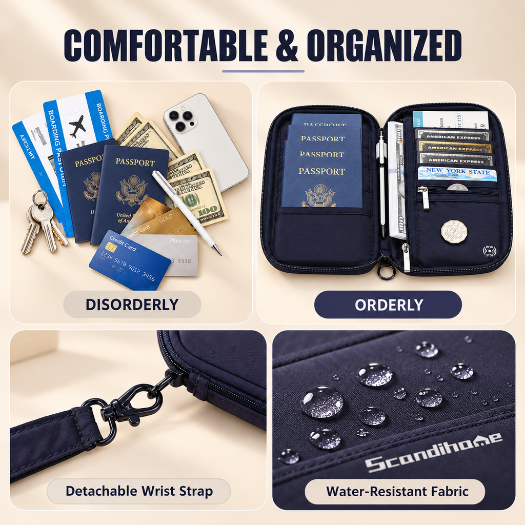 ScandiHome PT-2414 card passport and boarding pass organizer