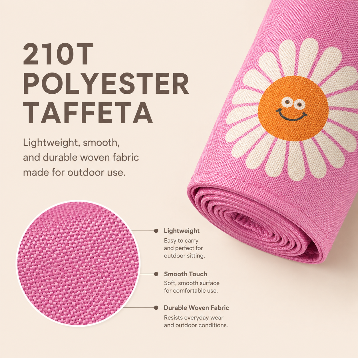 210T polyester taffeta detail of Scandihome PT-2601 outdoor sitting mat