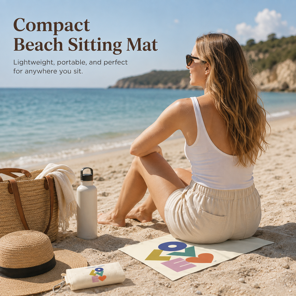 Scandihome PT-2601 packable outdoor sitting mat used at the beach
