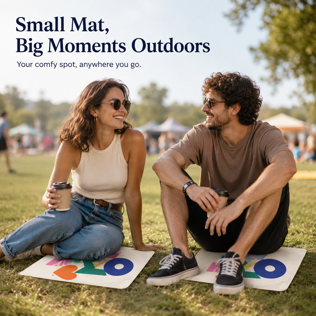 Scandihome PT-2601 packable outdoor sitting mat used in a park