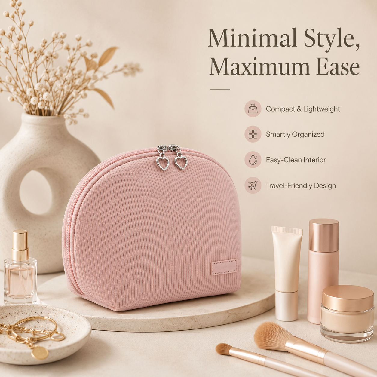 Minimal corduroy design of Scandihome SH-2511 makeup bag