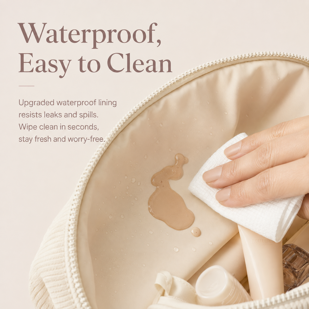 Smooth wipe-clean lining inside Scandihome SH-2511 cosmetic bag