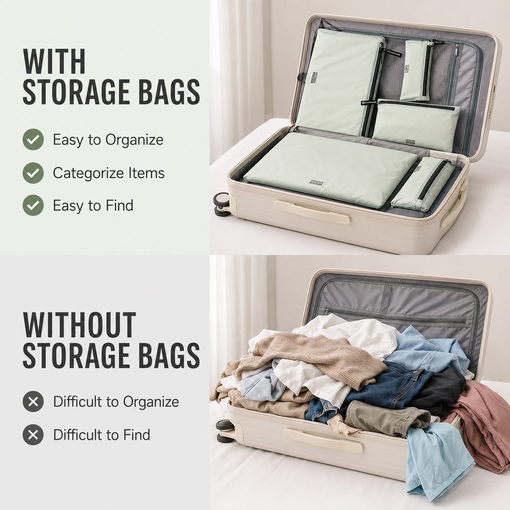 SH-2514 zipper storage bag set inside suitcase