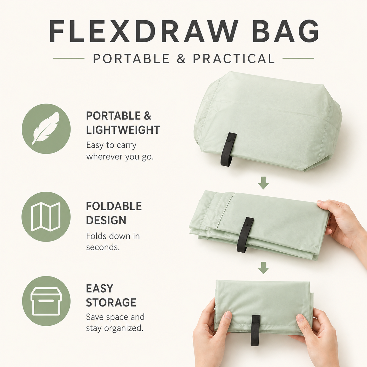 FLEXDRAW foldable lightweight drawstring storage bag