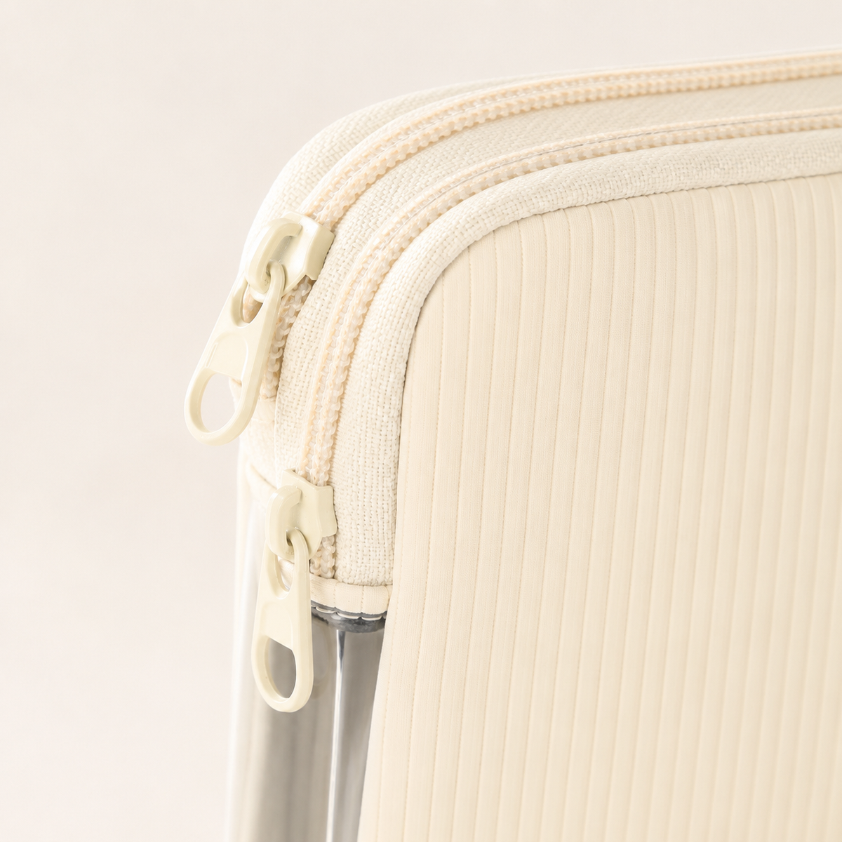 SH-2519 double zipper, ribbed exterior, and clear-panel detail