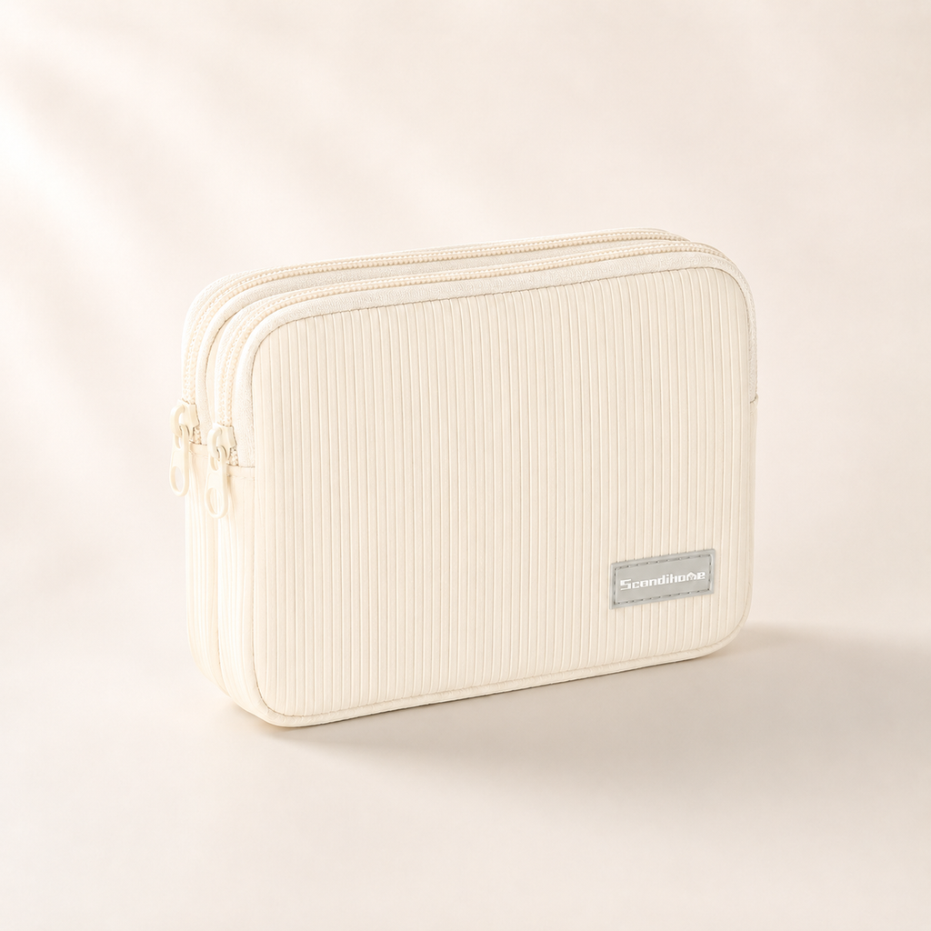 Scandihome SH-2519 ribbed travel makeup organizer three-quarter view