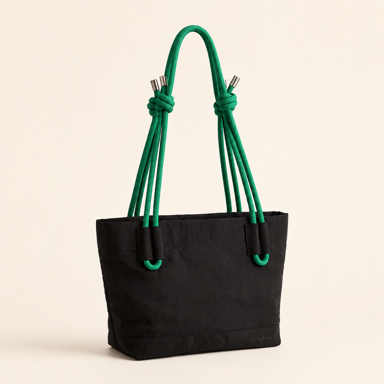 Black Scandihome SH-2602 mini tote bag with green knotted rope handles
