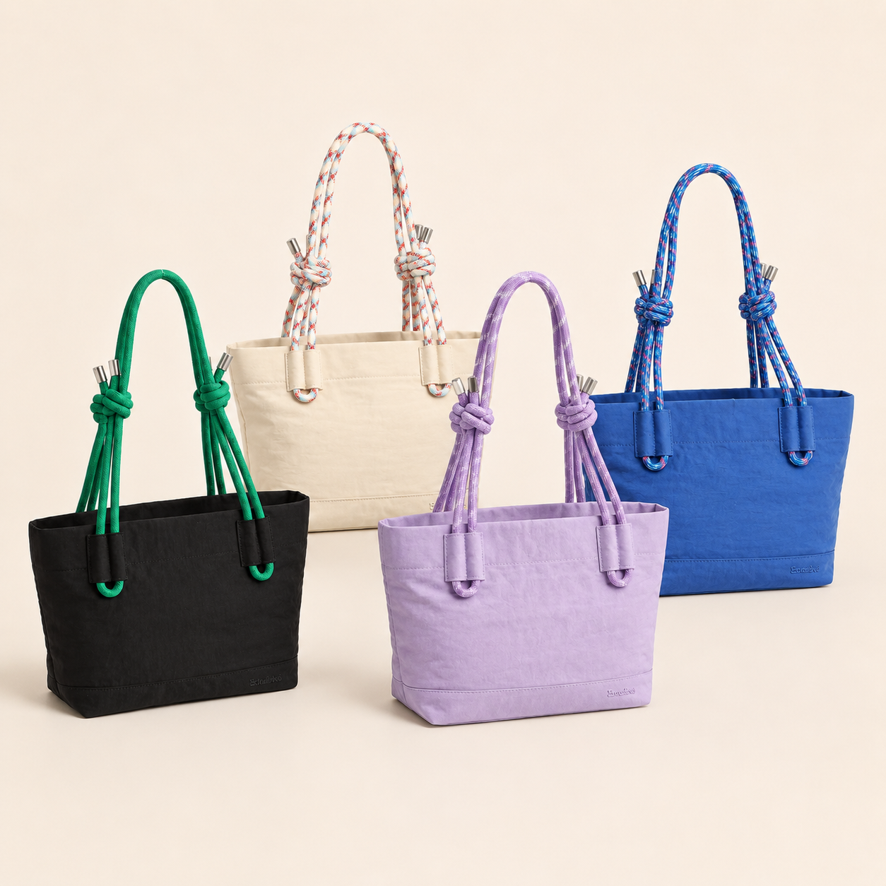 Scandihome SH-2602 knot-handle mini tote bag in Black, Blue, Lavender, and Ivory