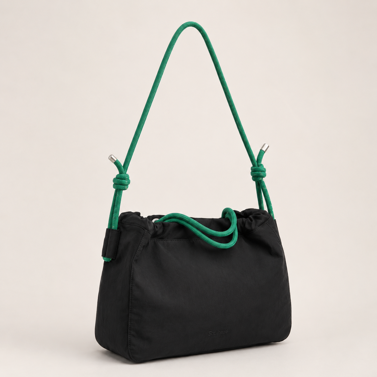 Black Scandihome SH-2604 drawstring shoulder bag with green rope strap