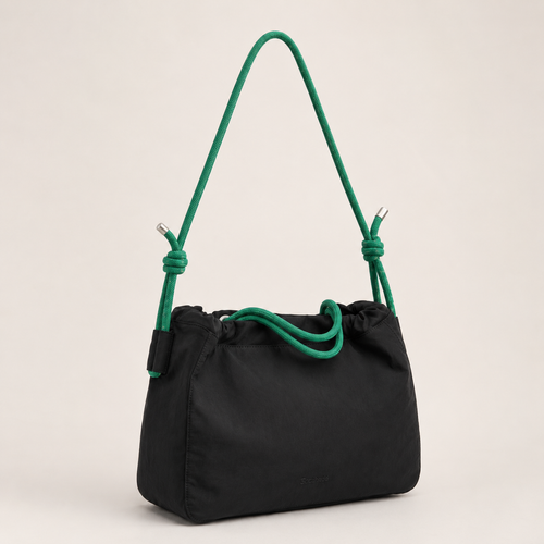 Black Scandihome SH-2604 drawstring shoulder bag with green rope strap