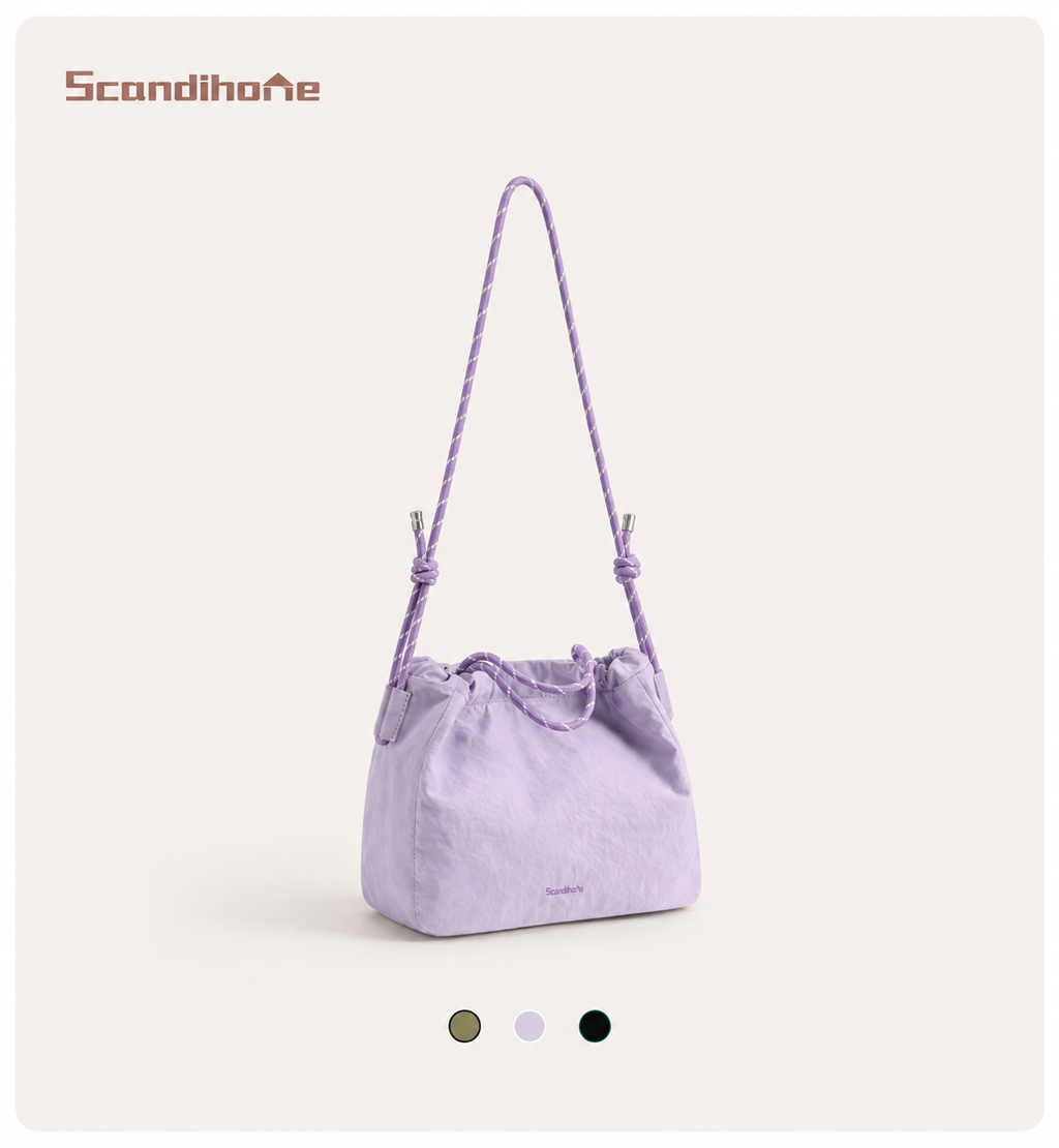 ScandiHome SH-2604 Drawstring Rope-Strap Shoulder Bag in Lilac