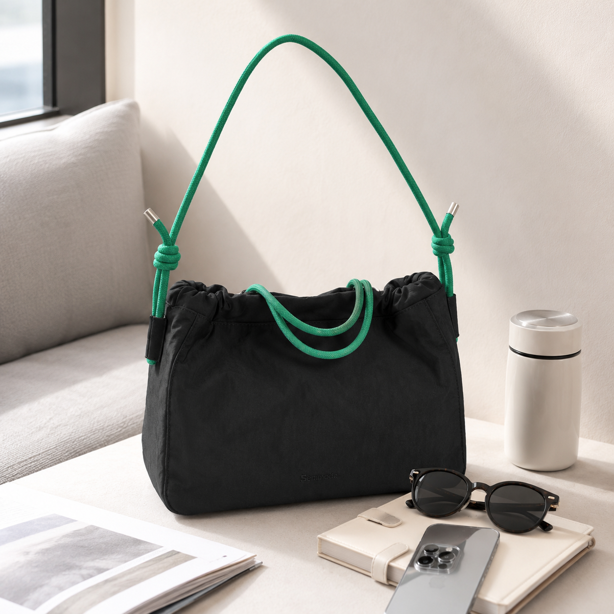 Scandihome SH-2604 drawstring shoulder bag lifestyle still life