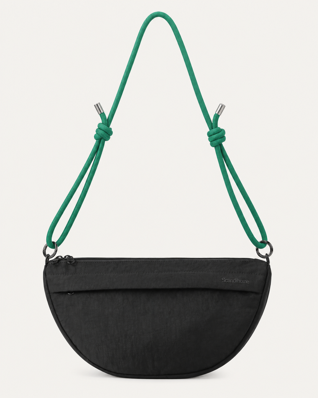 Black Scandihome SH-2605 crescent crossbody bag with green knotted rope strap