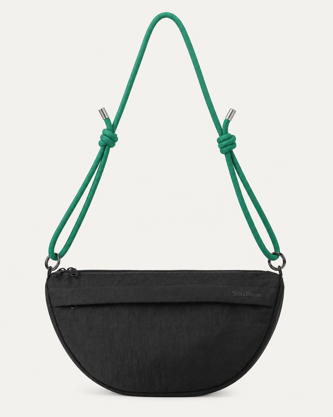 Black Scandihome SH-2605 crescent crossbody bag with green knotted rope strap