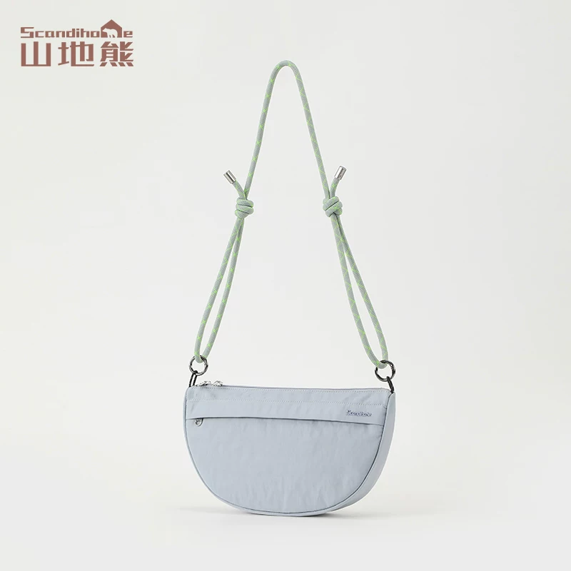 ScandiHome SH-2605 Mist Blue bag with light grey and green patterned knotted rope strap