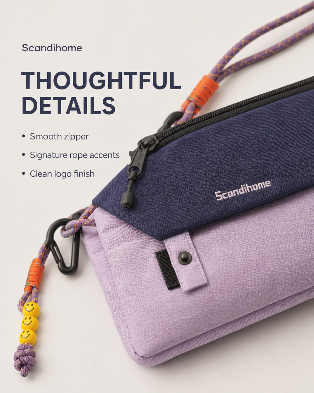 Flip flap closure and rope strap details of the Scandihome SH-2606 crossbody bag