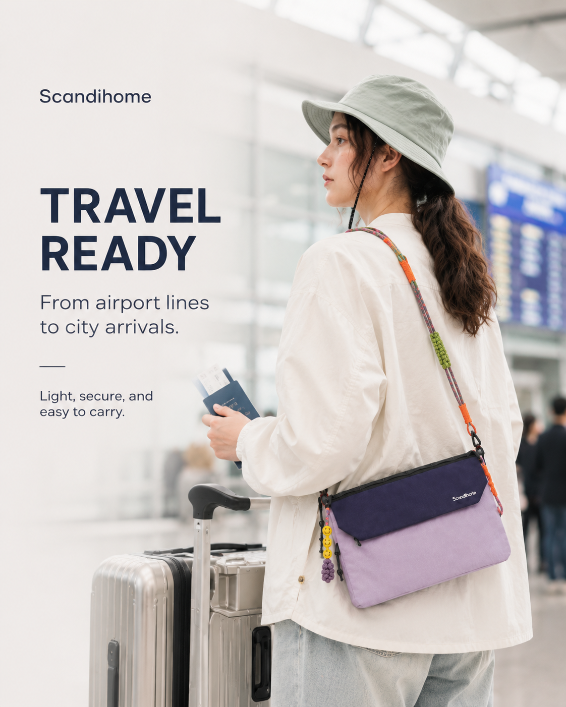Scandihome SH-2606 RFID crossbody bag in a travel lifestyle setting