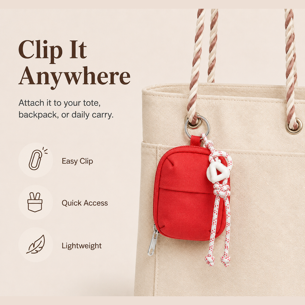 ScandiHome clip-on mini pouch attached to everyday bags