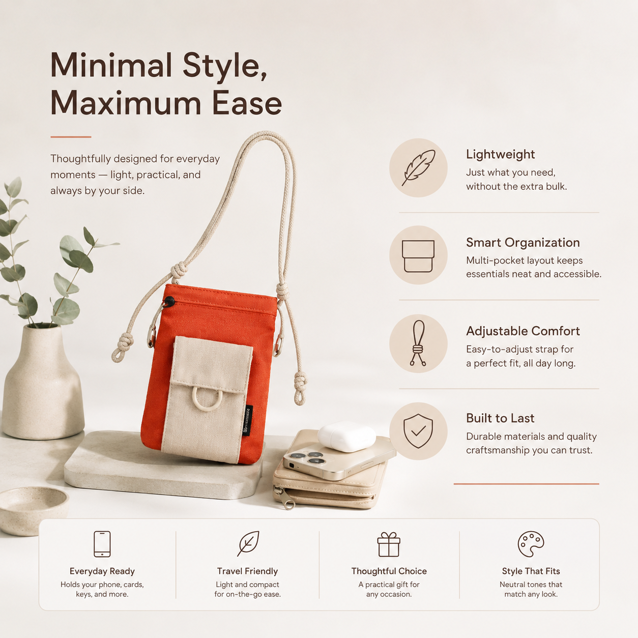 ScandiHome SH-2608 minimalist crossbody phone bag