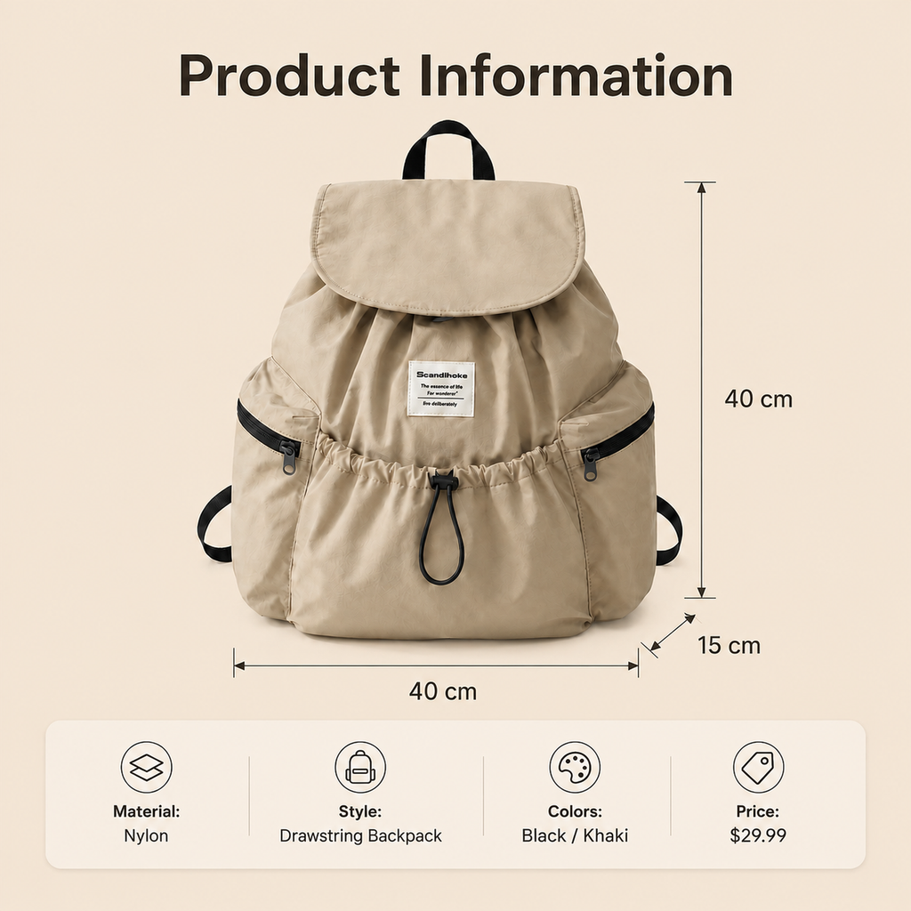 ScandiHome SH-2501 backpack dimensions and product information