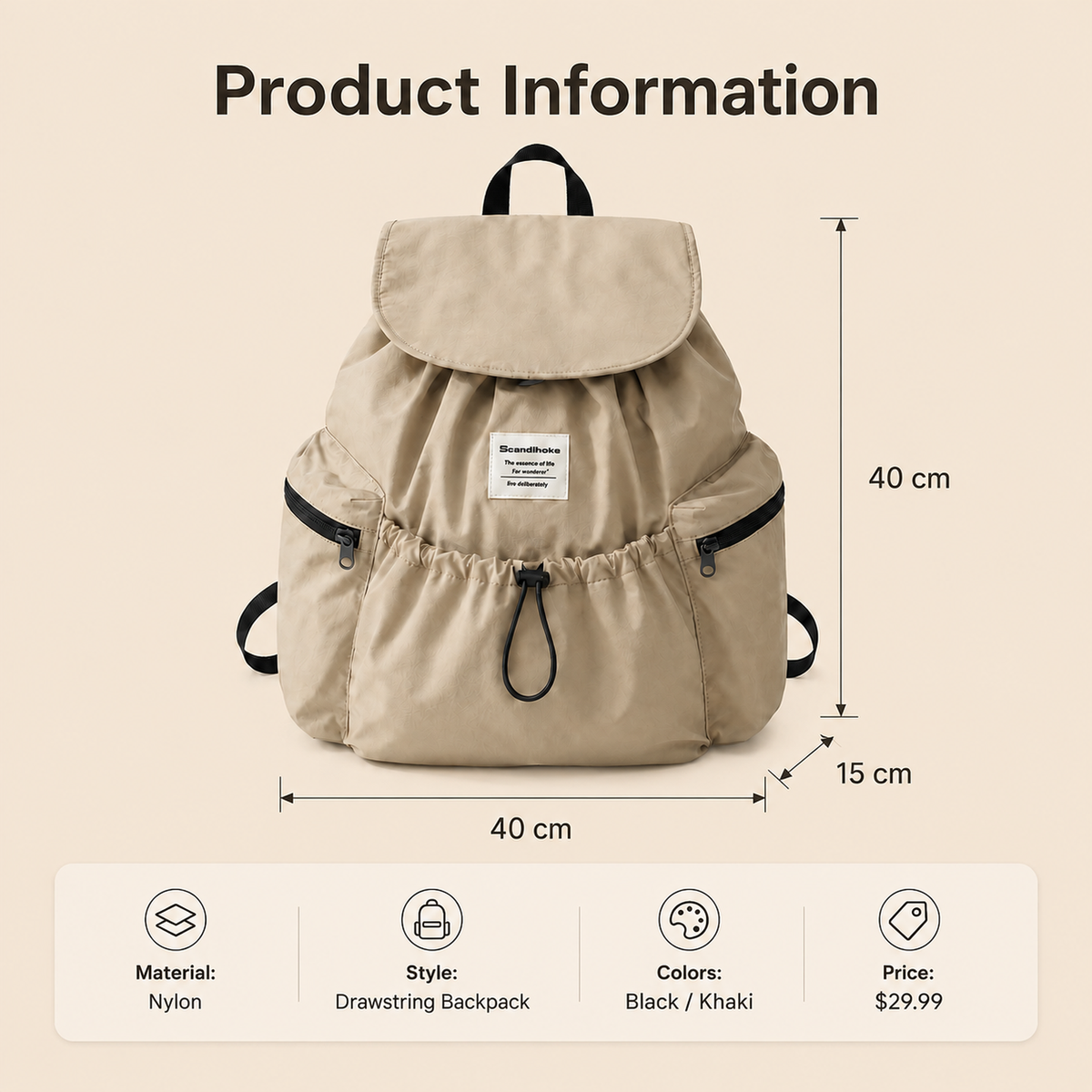 ScandiHome SH-2501 backpack dimensions and product information