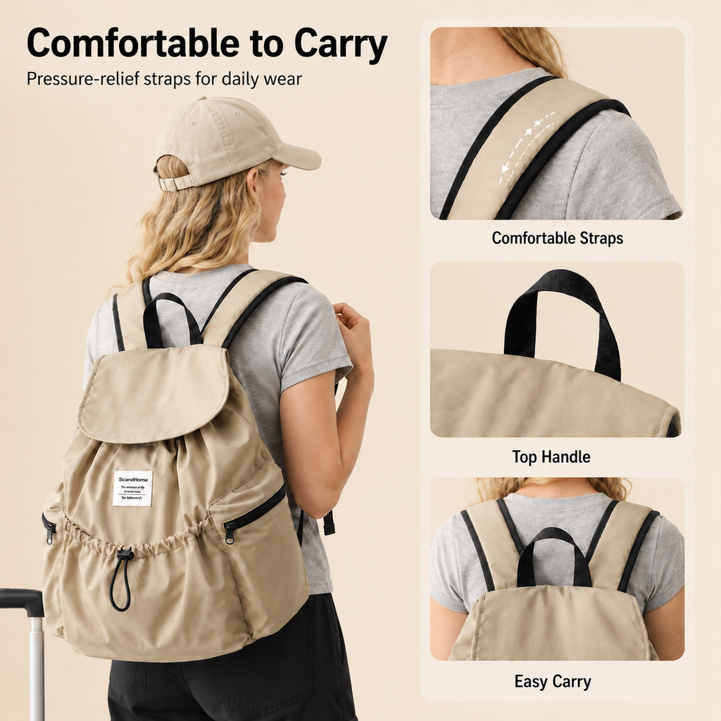 ScandiHome drawstring backpack with comfortable adjustable shoulder straps