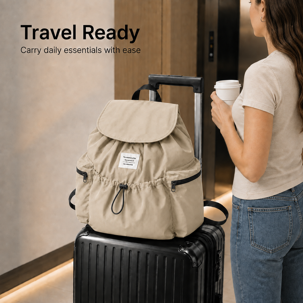 ScandiHome lightweight drawstring backpack ready for travel