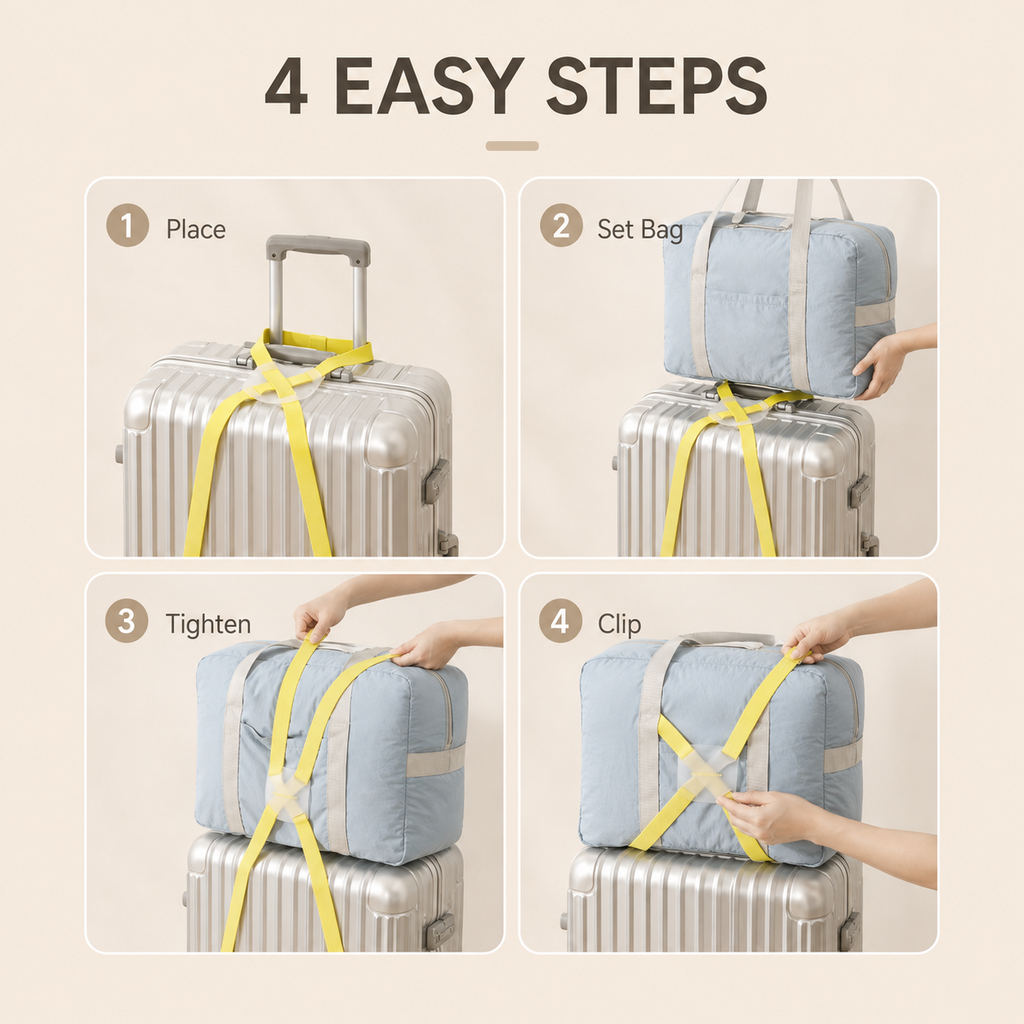 How to use ScandiHome X-cross luggage strap in four steps