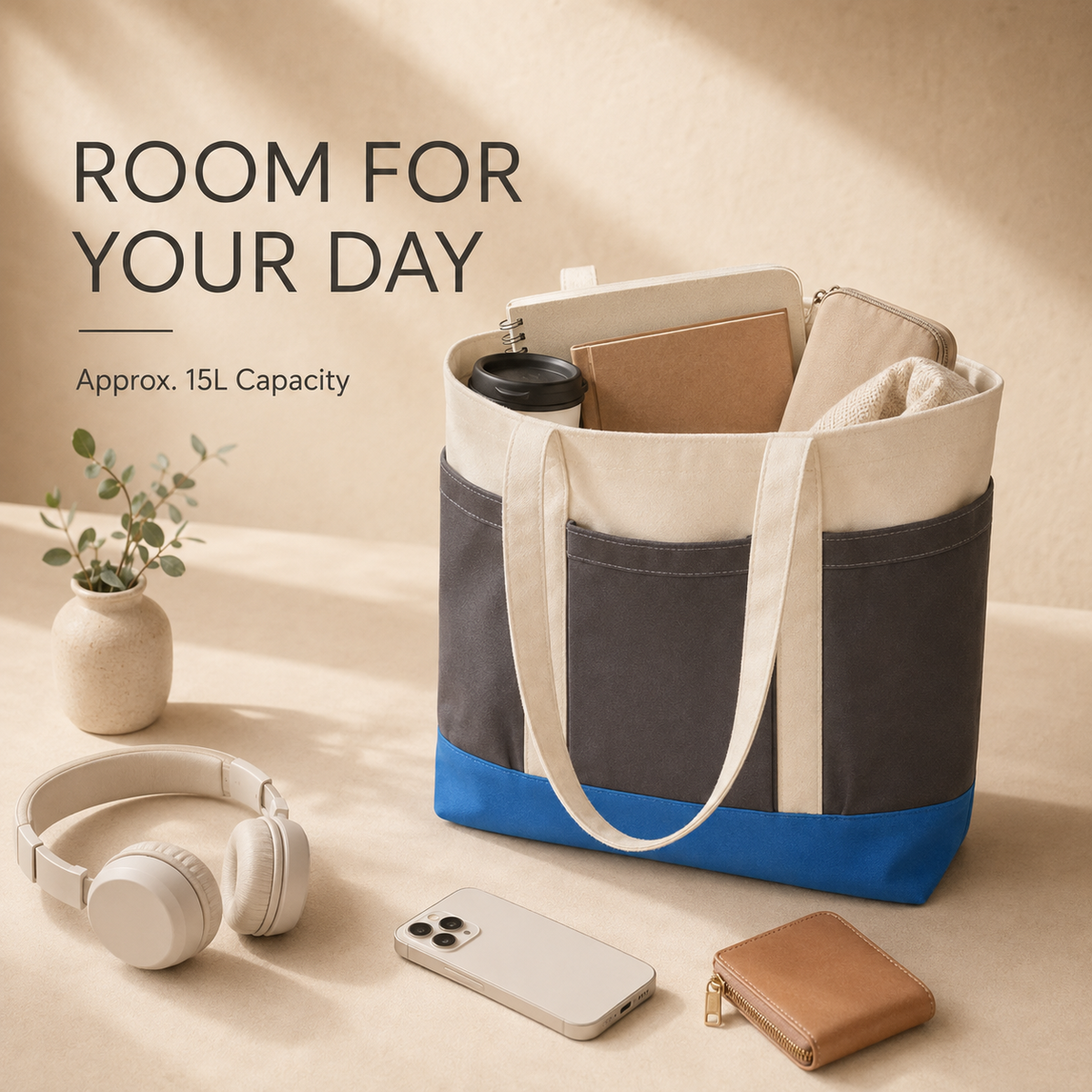Large capacity ScandiHome canvas tote bag for everyday essentials