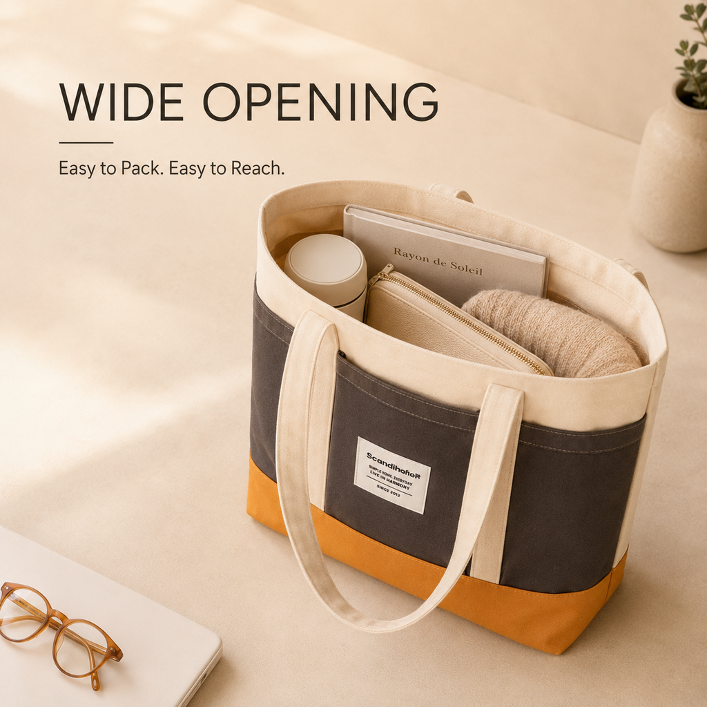 Wide open top of ScandiHome canvas tote bag